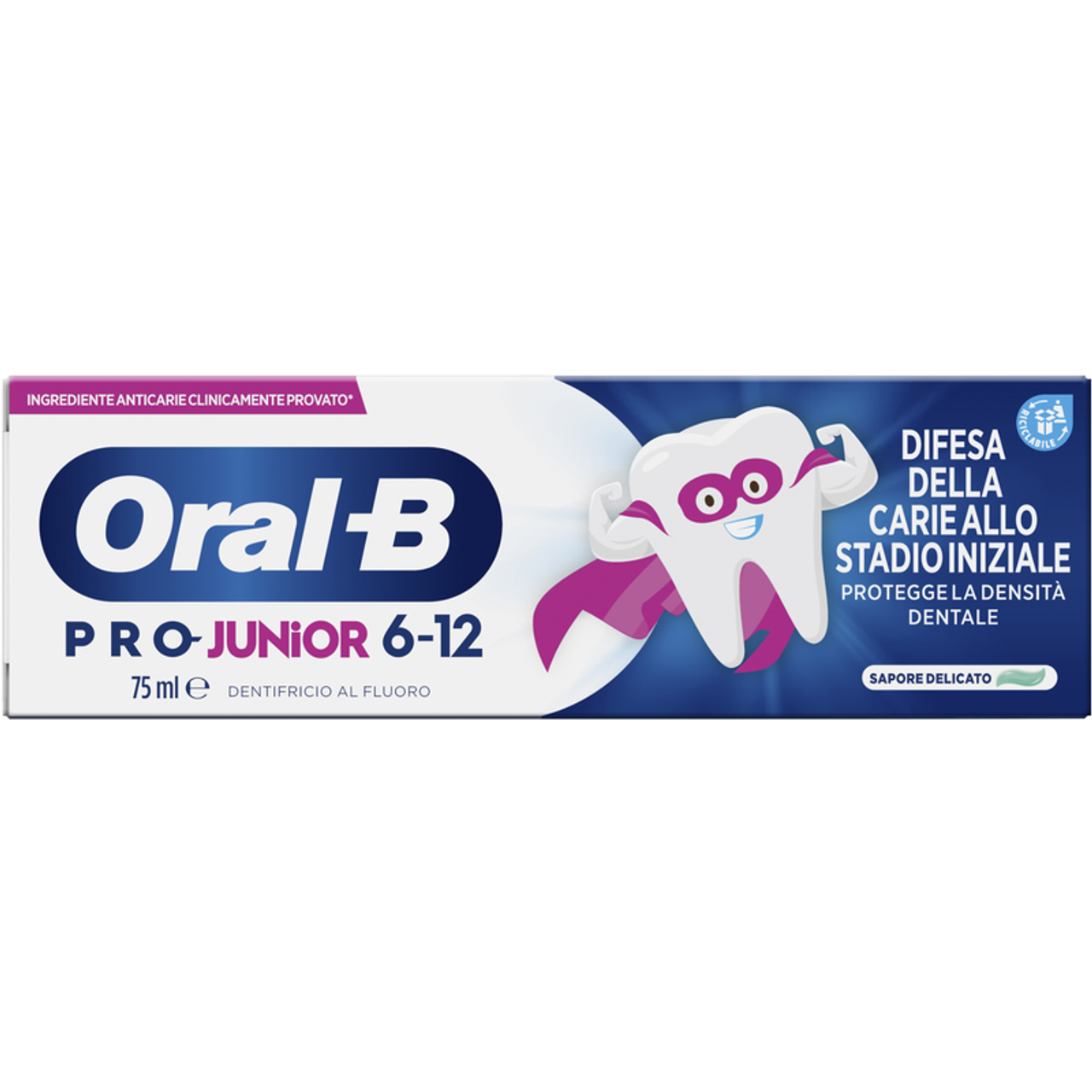Oral-B Pro Junior Fluoruro Attivo Dentifricio Bambini 6-12 Anni Smalto Protetto – Prevenzione Avanzata Carie Iniziali