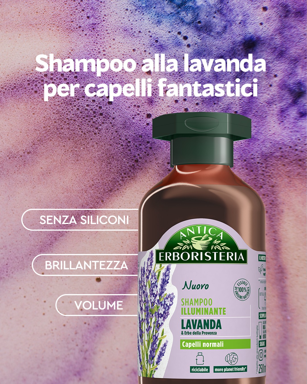 Antica Erboristeria Shampoo Illuminante Lavanda 250ml – 98% Naturale per Capelli Normali e Leggeri