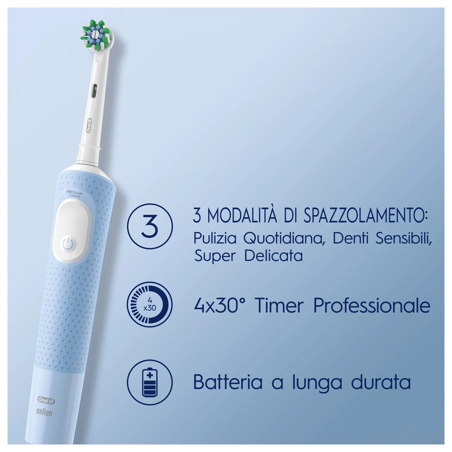 Oral-B Vitality Pro Spazzolino Elettrico Ricaricabile | 3 Modalità di Pulizia (Denti Sensibili Plus) | Tecnologia 2D | Timer Professionale 4 Zone | Rimuove fino al 100% di Placca