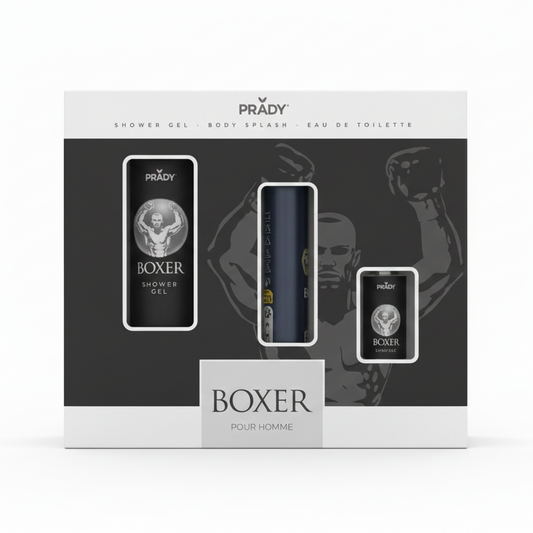PRADY Boxer Pour Homme Set 3 Pezzi | EDT 50ml + Body Splash 75ml + Shower Gel 100ml | Fragranza Sportiva