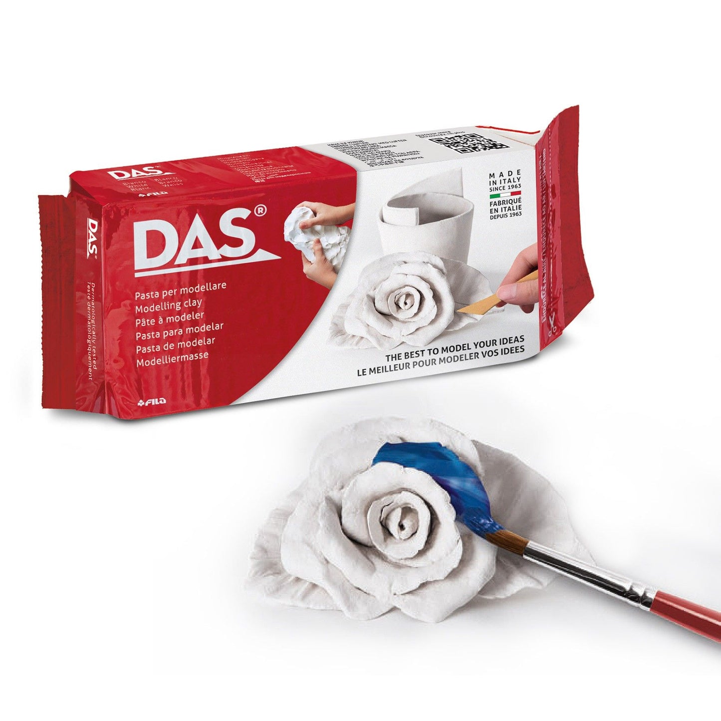 DAS Fila Pasta per Modellare Autoindurente all'Aria Colore Bianco Panetto 500g – Argilla Minerale Senza Cottura d'Alta Precisione per Scultura, Hobby e Modellismo Specializzato