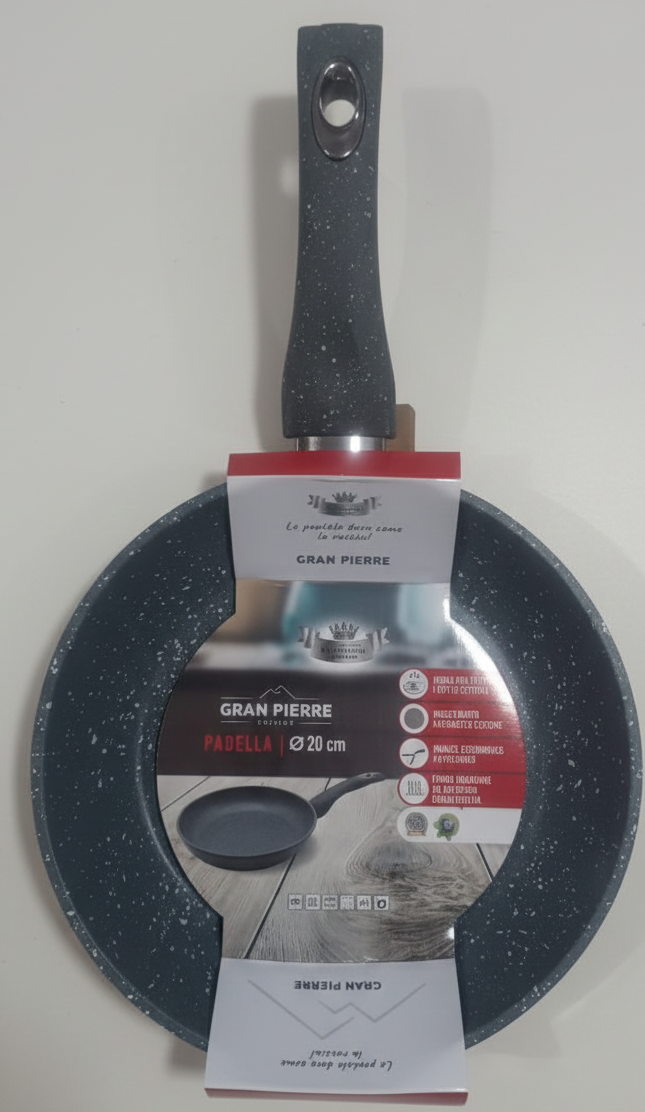 Padella Gran Pierre Stone Antiaderente | Fondo Induzione Universale | Rivestimento Effetto Pietra Antigraffio | Misure 20-24-28-32 cm