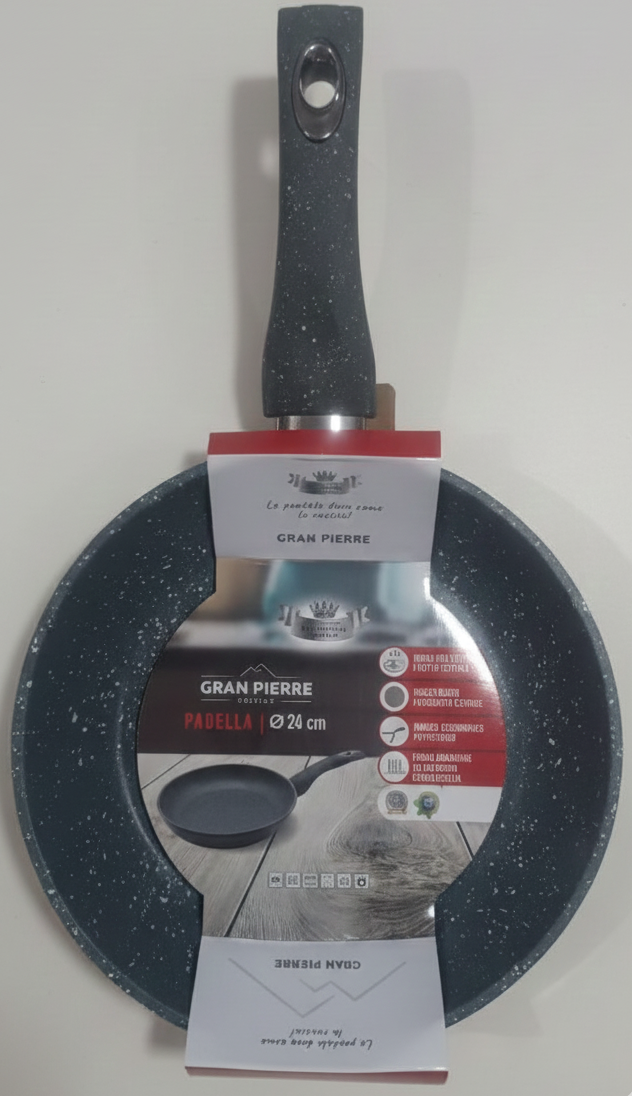 Padella Gran Pierre Stone Antiaderente | Fondo Induzione Universale | Rivestimento Effetto Pietra Antigraffio | Misure 20-24-28-32 cm