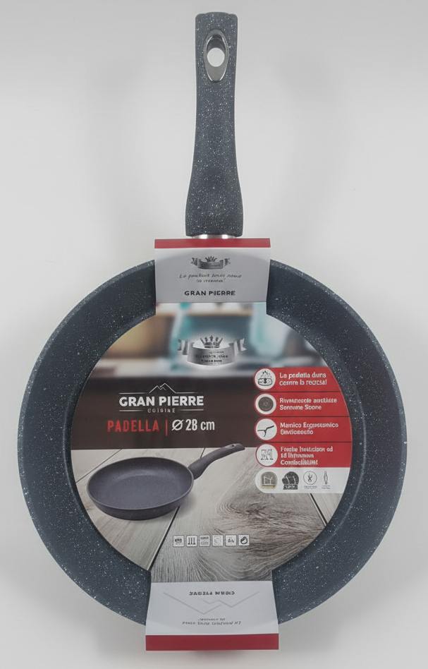 Padella Gran Pierre Stone Antiaderente | Fondo Induzione Universale | Rivestimento Effetto Pietra Antigraffio | Misure 20-24-28-32 cm