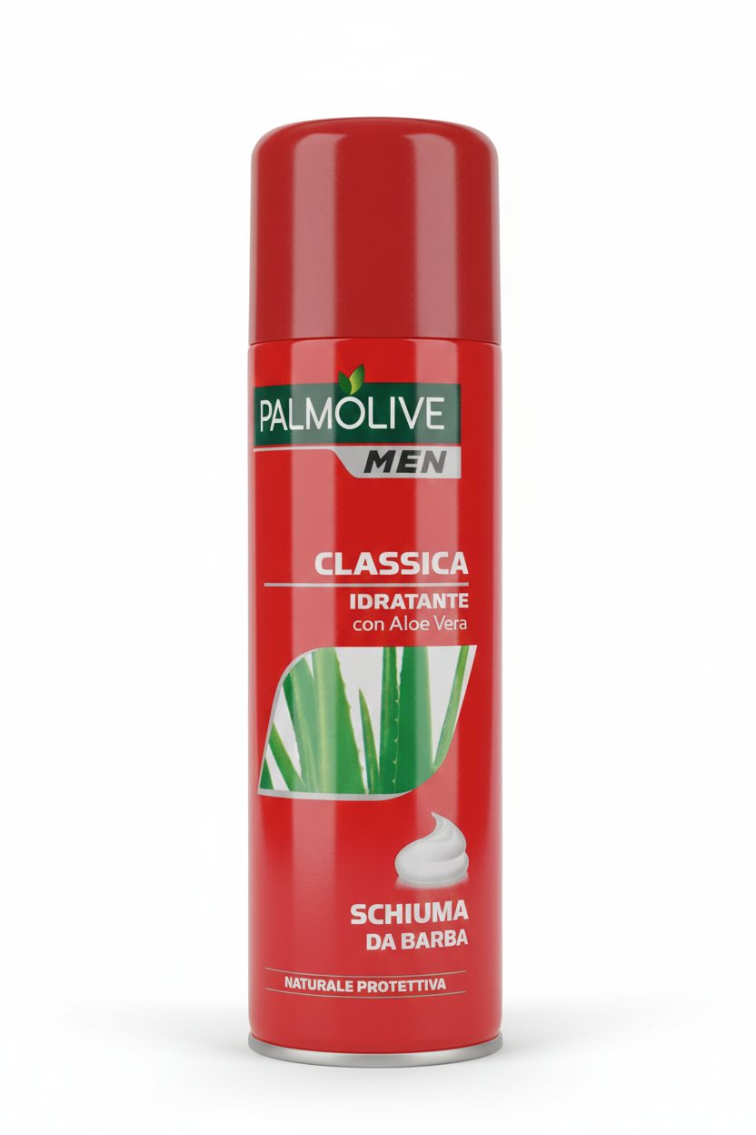 Palmolive Schiuma da Barba Classica Aloe Vera 300ml, schiuma ricca con azione emolliente e lenitiva, ideale per pelli sensibili e rasatura quotidiana senza irritazioni