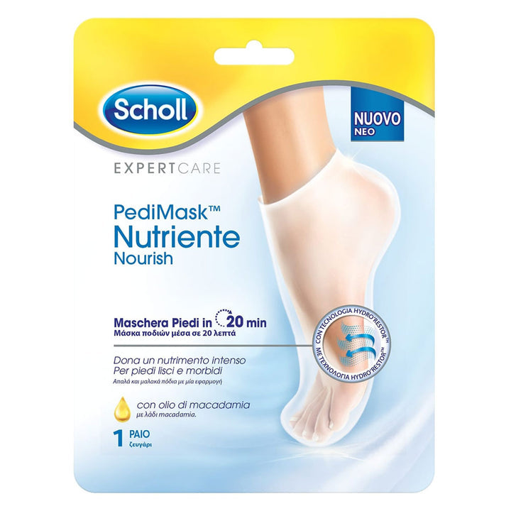 Scholl Expert Care PediMask Nutriente 2x10g | Maschera Piedi all'Olio di Macadamia | Tecnologia Hydro'Restor™ per Idratazione 24 Ore | Trattamento in Calzino 20 Minuti