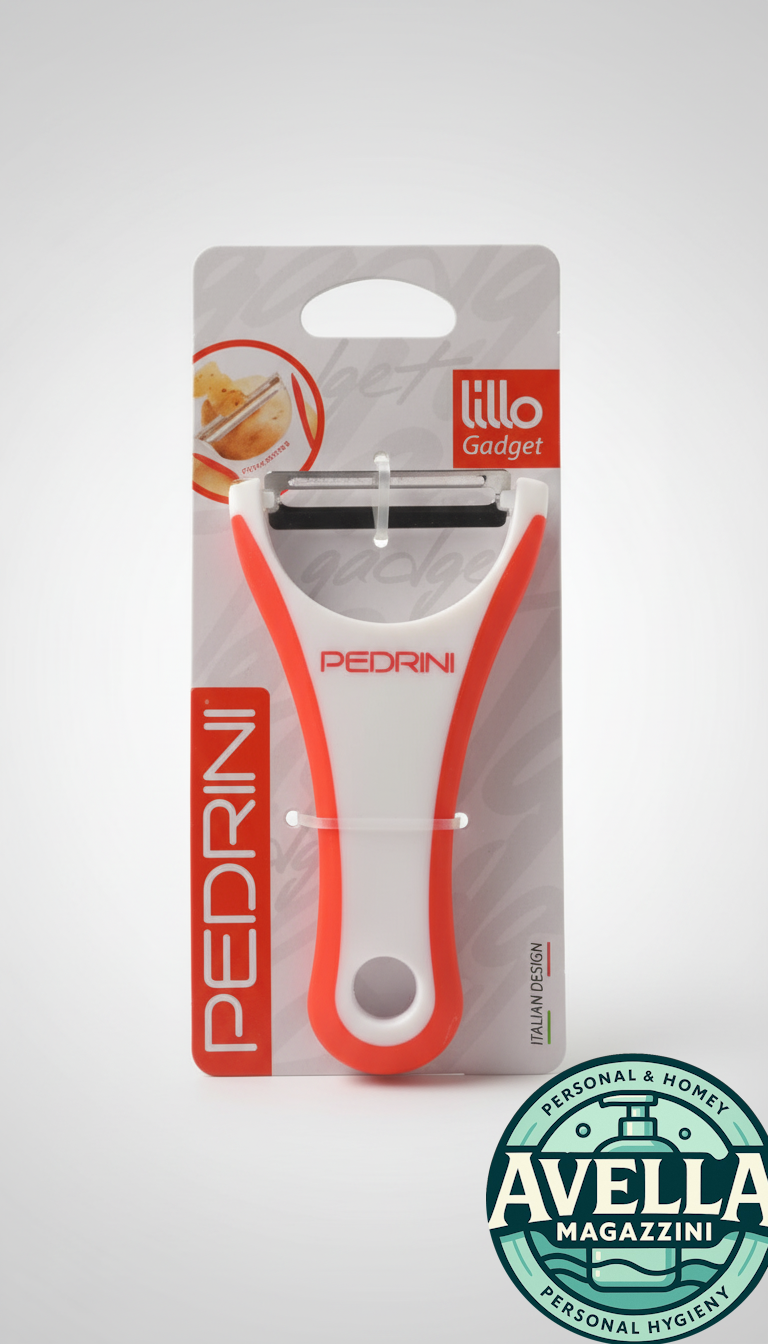 Pelapatate Pedrini Lillo Gadget con lama oscillante in acciaio inox, design ergonomico per sbucciatura precisa e veloce.