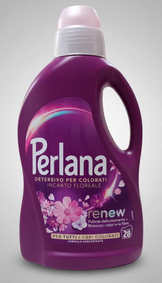 Perlana Renew Colorati Incanto Floreale 1,4L, 28 lavaggi, detersivo liquido che ravviva i colori, rinnova le fibre e garantisce pulizia efficace già a 20°C.