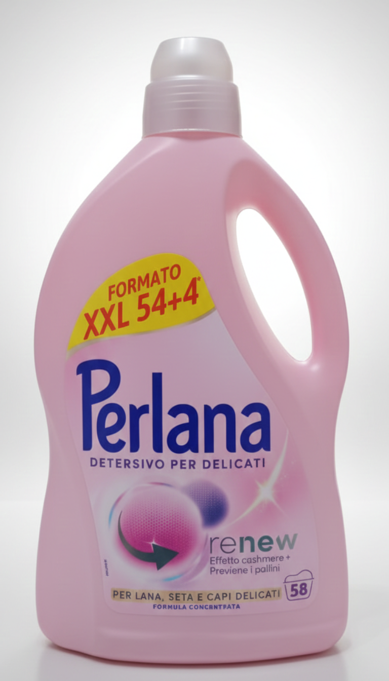 Perlana Renew Lana & Delicati Detersivo Liquido 2,9L (58 Lavaggi) | Formula 3-in-1 Effetto Cashmere e Anti-Pilling | Protezione per Seta e Viscosa | Formato XXL Convenienza