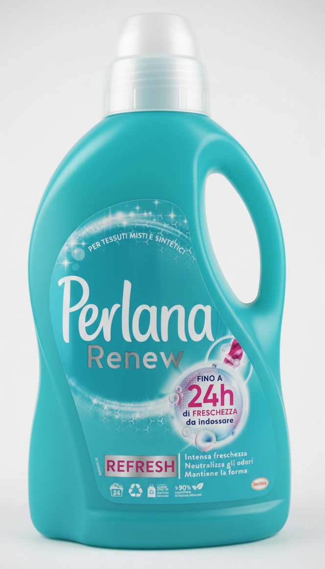Perlana Renew Refresh | Detersivo Liquido Specialistico | 1.440 ml | 24 Lavaggi | Per Tessuti Sintetici e Misti | Neutralizza Odori & Freschezza 24h | Mantiene la Forma dei Capi