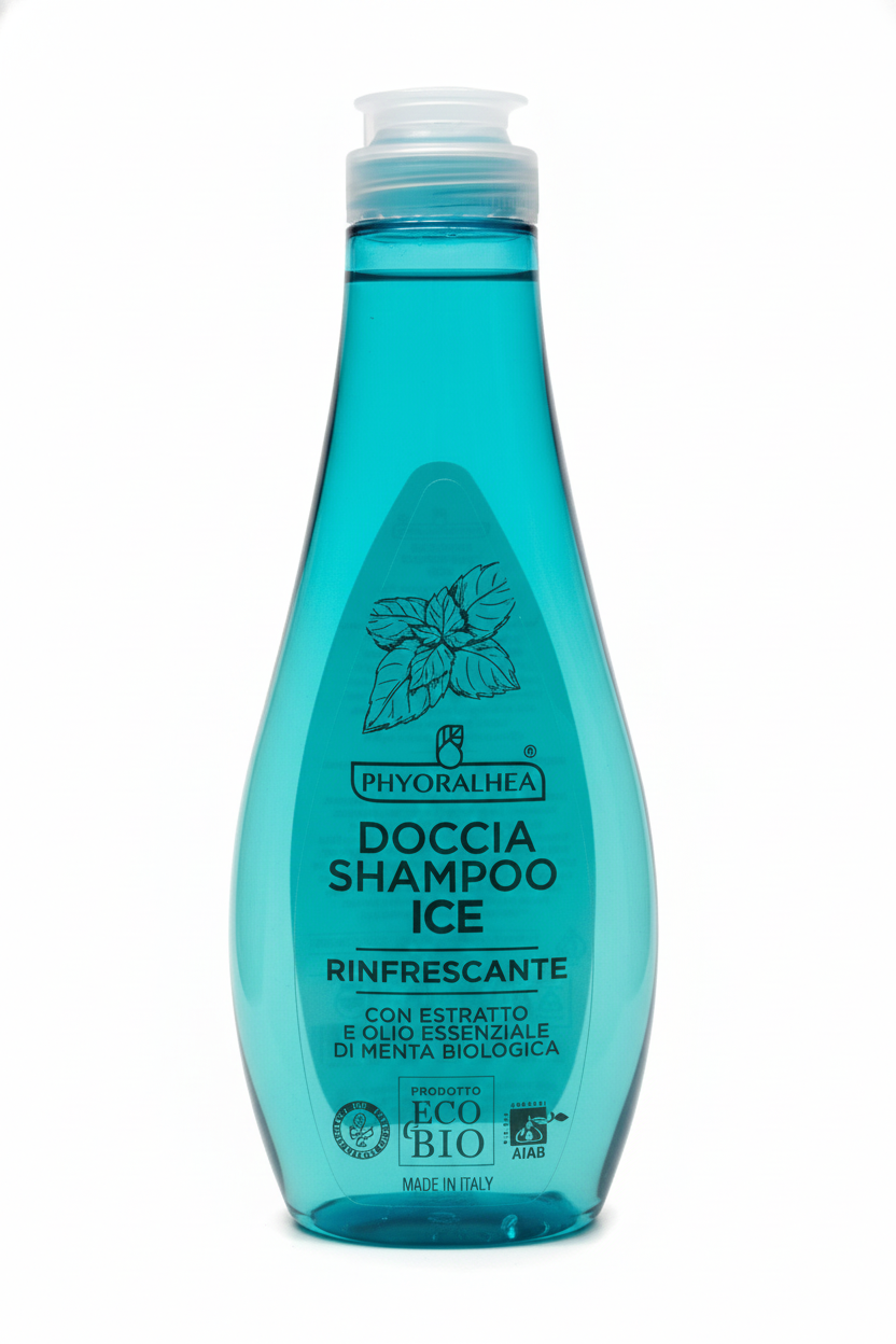 PHYORALHEA Doccia Shampoo ICE 250ml – Effetto Rinfrescante con Olio Essenziale di Menta Biologica – Eco Bio Cosmetico AIAB – Purificante e Stimolante Corpo & Capelli