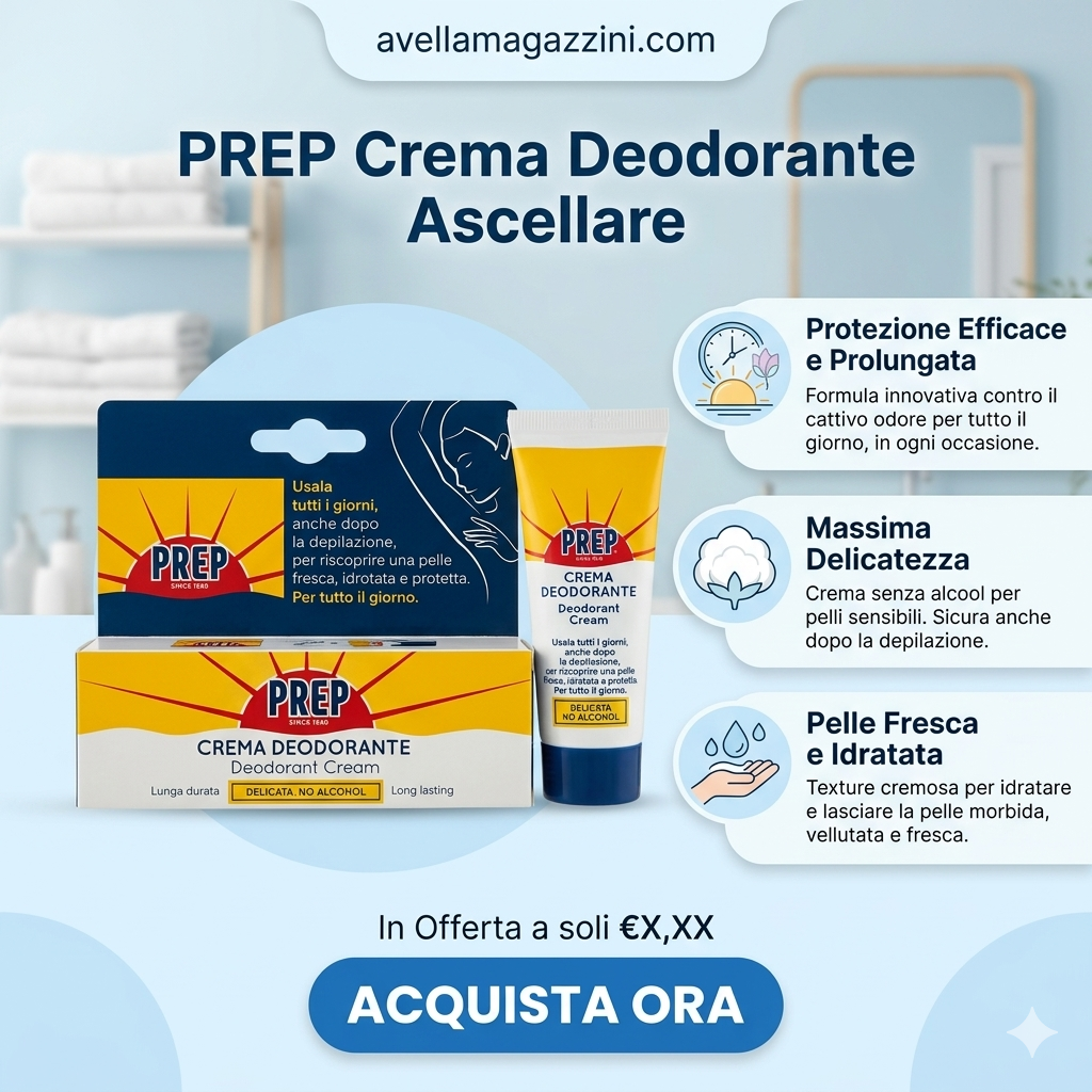 Prep Crema Deodorante Ascellare 35ml | Protezione Delicata Lunga Durata | 0% Alcool | Ideale Post-Depilazione