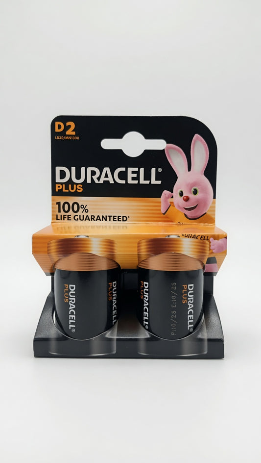 Duracell Plus D LR20 MN1300 | Blister da 2 Batterie Alcaline "Torcia" 1.5V | 100% Life Guaranteed | Per Dispositivi ad Alto Consumo
