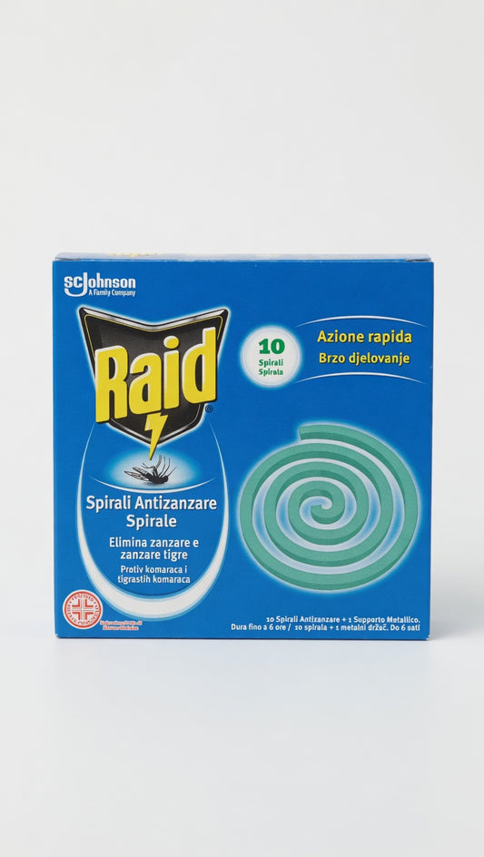 Raid Spirali Antizanzare Azione Rapida | Efficaci contro Zanzare e Pappataci | 10 Pezzi | Interni ed Esterni