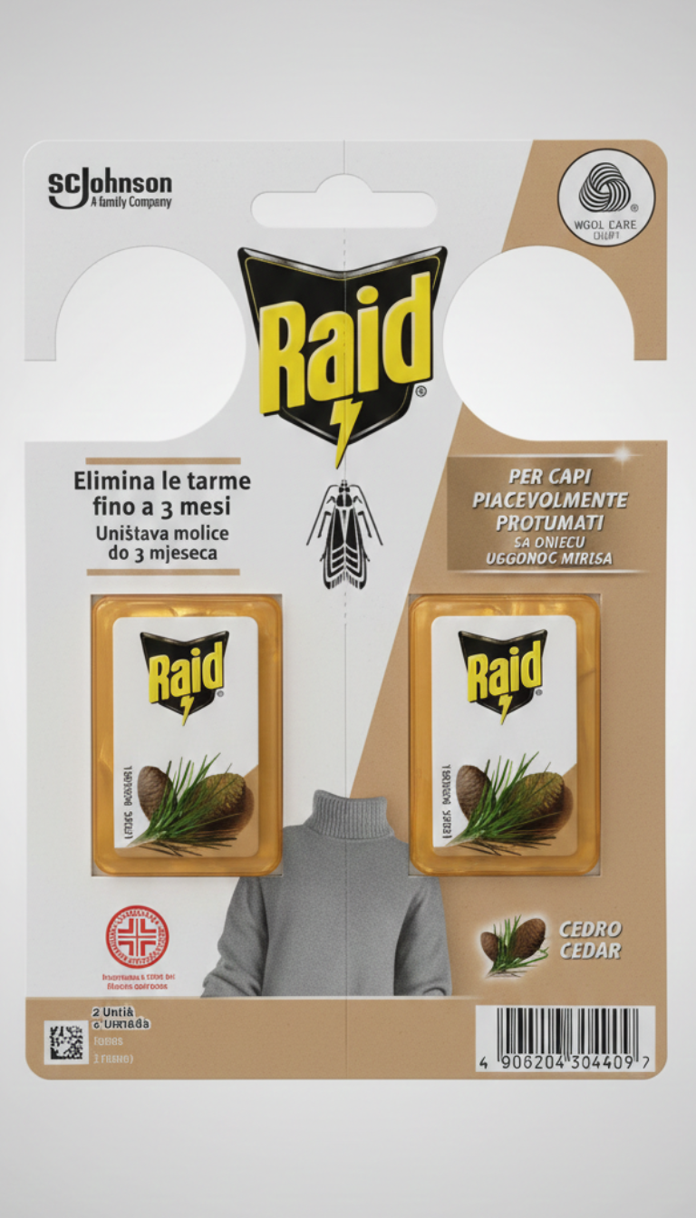 Raid Antitarme Gel Legno di Cedro – 2 Unità – Protezione Stagionale Woolmark®