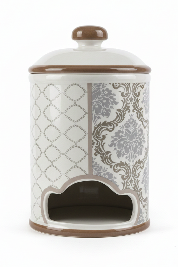 Regal Portacialde in Ceramica Decorato con Coperchio – Design Damascato – Accessorio Elegante per Angolo Caffè – H 24 cm