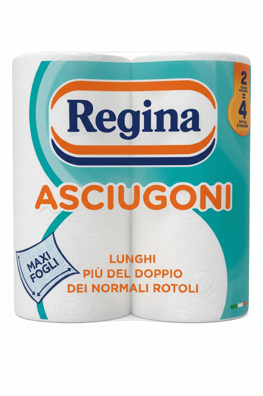 Regina Asciugoni Carta Cucina | 2 Rotoli Maxi (Equivalgono a 4 Standard) | 100 Maxi Fogli Ultra Assorbenti | Pura Cellulosa FSC®
