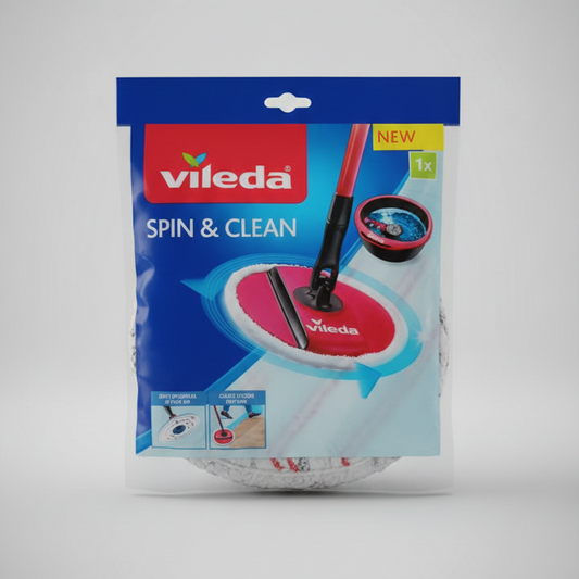 Vileda Spin & Clean Ricambio per Sistema Lavapavimenti | Panno Circolare in Microfibra ad Alte Prestazioni | Rimuove oltre il 99% dei Batteri solo con Acqua | Lavabile in Lavatrice | Compatibile con Sistema Spin & Clean