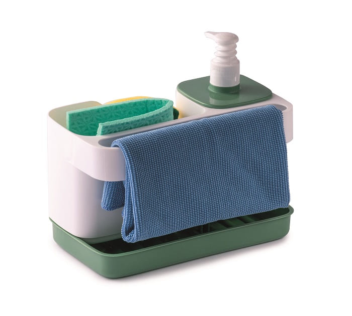 Snips Riordinello – Organizer Lavello 3-in-1 con Dispenser Sapone, Porta Spugne e Supporto Panni – 100% Made in Italy