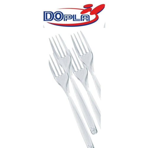 Forchette DOPLA Re-Usable Trasparenti | Confezione da 50 Pezzi | Posate Riutilizzabili e Lavabili (20 Cicli) | Plastica Rigida Professionale per Catering ed Eventi