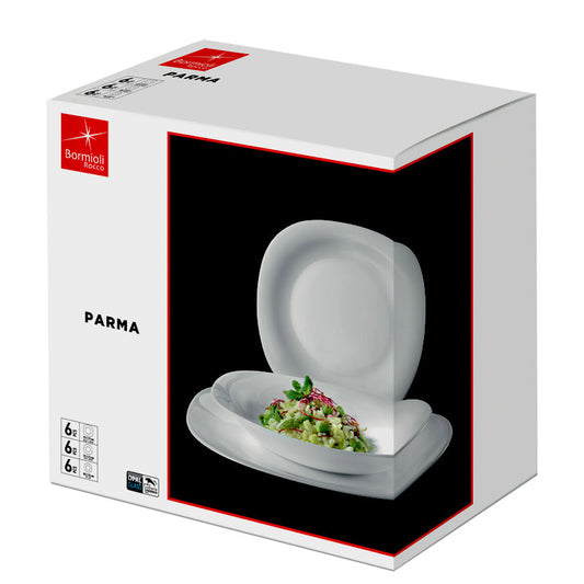 Bormioli Rocco Set Piatti Tavola Parma (18 Pz) – Vetro Opale Quadrato Super Resistente