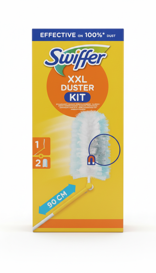 Swiffer Duster XXL Starter Kit | Manico Telescopico Estensibile fino a 90 cm | 2 Piumini Catturapolvere | Testina Snodabile a 4 Posizioni