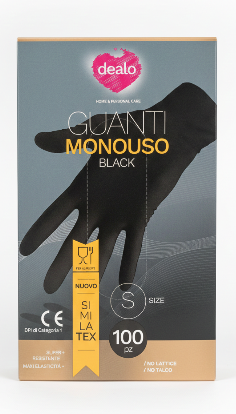 Dealo Guanti Monouso Black Similatex – Confezione Risparmio 100 Pezzi – Idonei Contatto Alimentare – Senza Lattice e Senza Talco – Taglie S, M, L