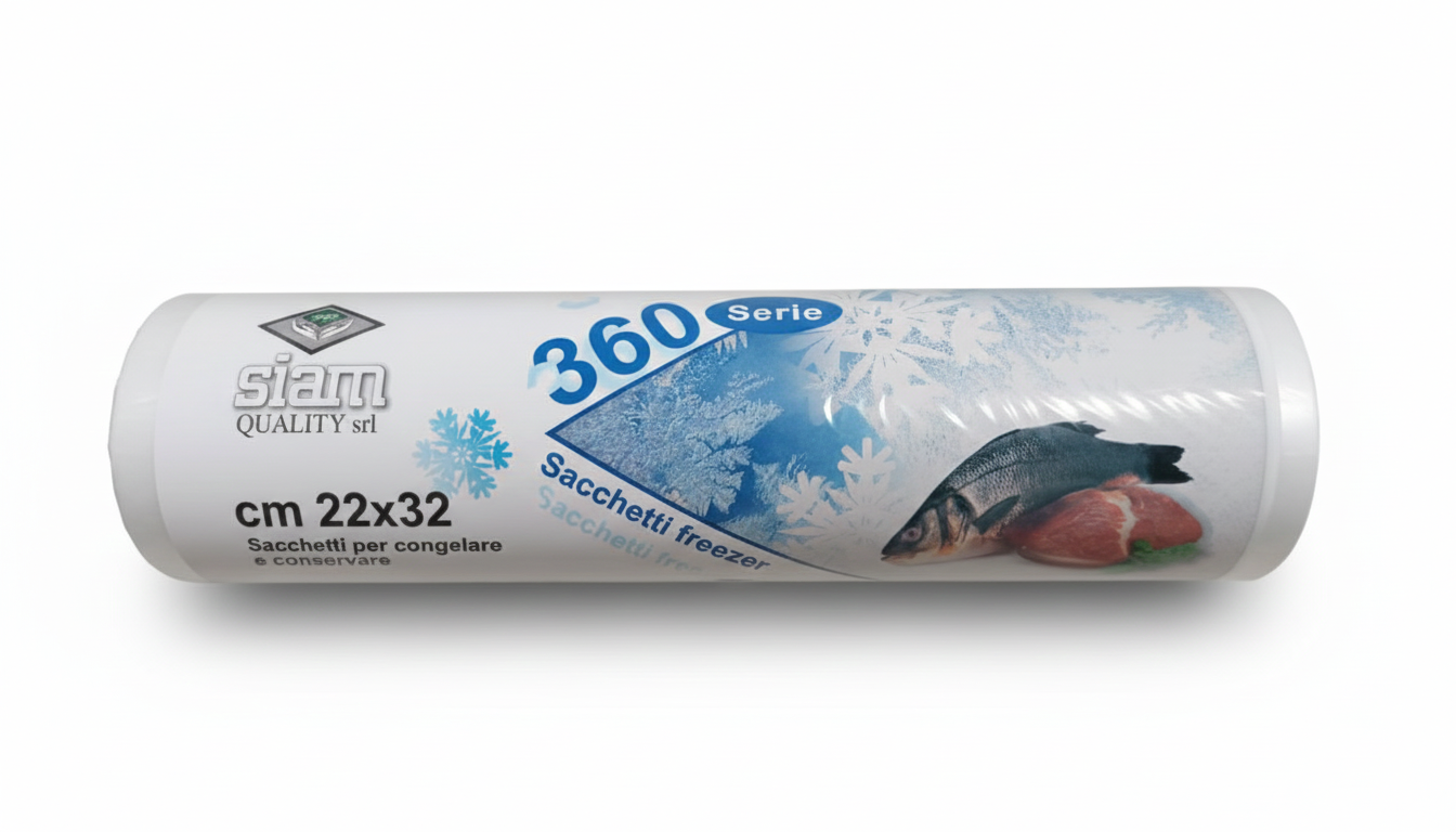 SIAM Sacchetti Freezer Formato Medio 22x32 cm | 20 Sacchetti Ultra Resistenti | Con Laccetti di Chiusura e Area Scrittura | Protezione Totale contro il Gelo