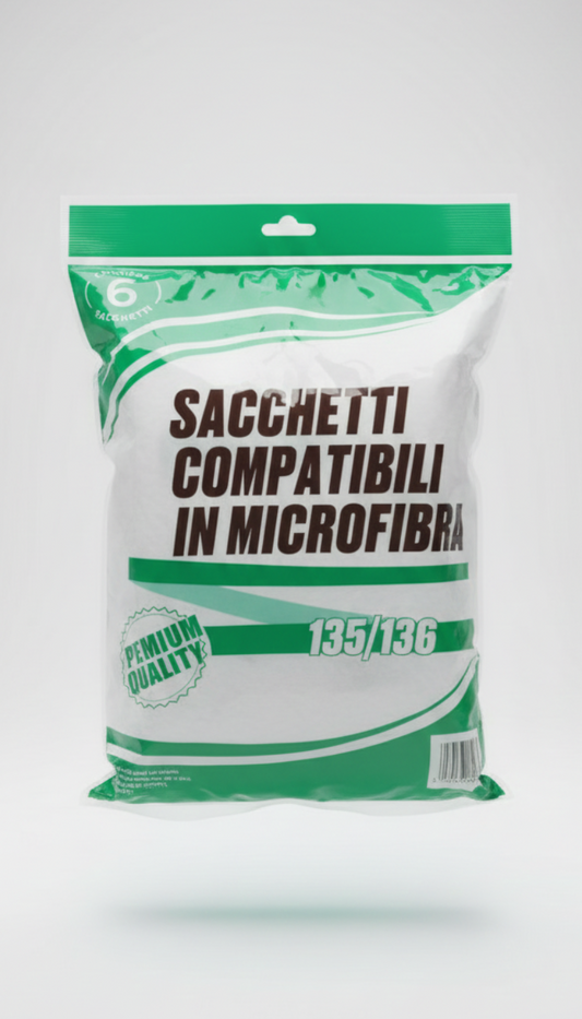 Sacchetti Compatibili Premium Quality per Folletto VK 135 - VK 136 | Microfibra ad Alto Potere Filtrante | Microfiltrazione Costante | Protezione Motore e Sistema Anti-Odore | Ricambio Alta Efficienza