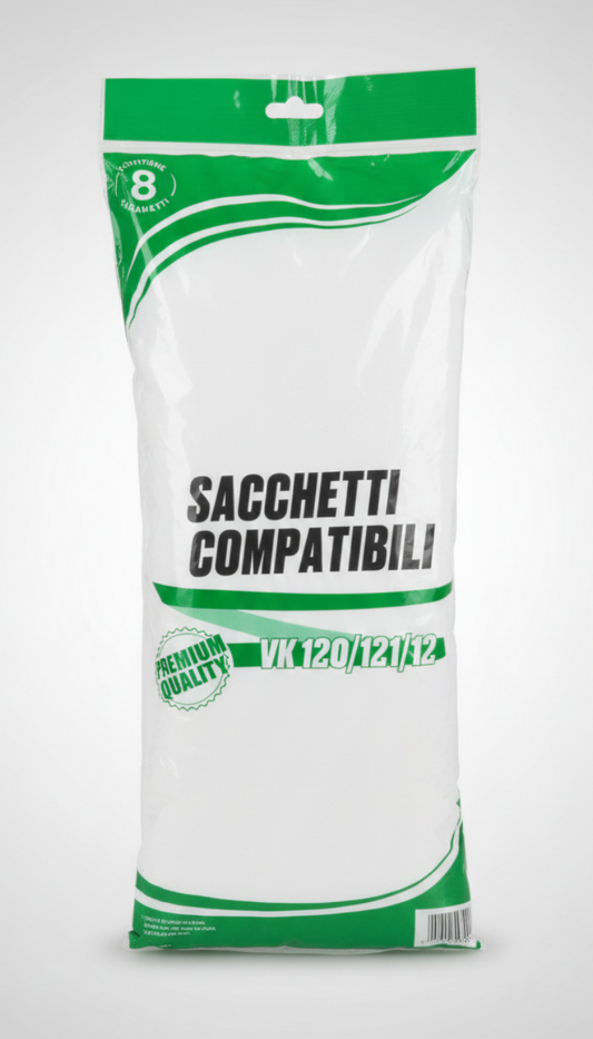 Sacchetti Compatibili Premium Quality per Folletto VK 120 - 121 - 122 | Alto Potere Filtrante | Microfiltrazione Costante | Protezione Motore e Massima Aspirazione | Ricambio Alta Efficienza