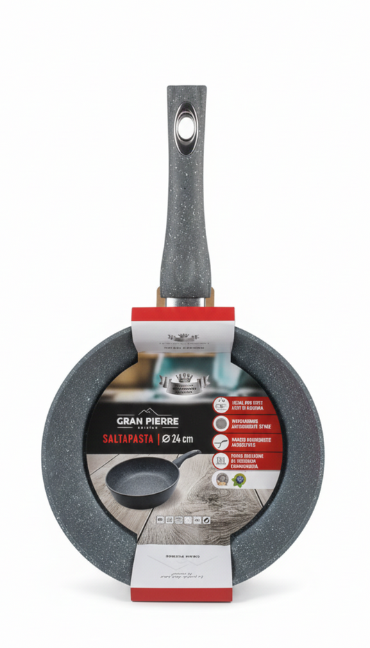 Saltapasta Gran Pierre Stone 24 cm | Padella Alta Antiaderente Effetto Pietra | Fondo Induzione Universale