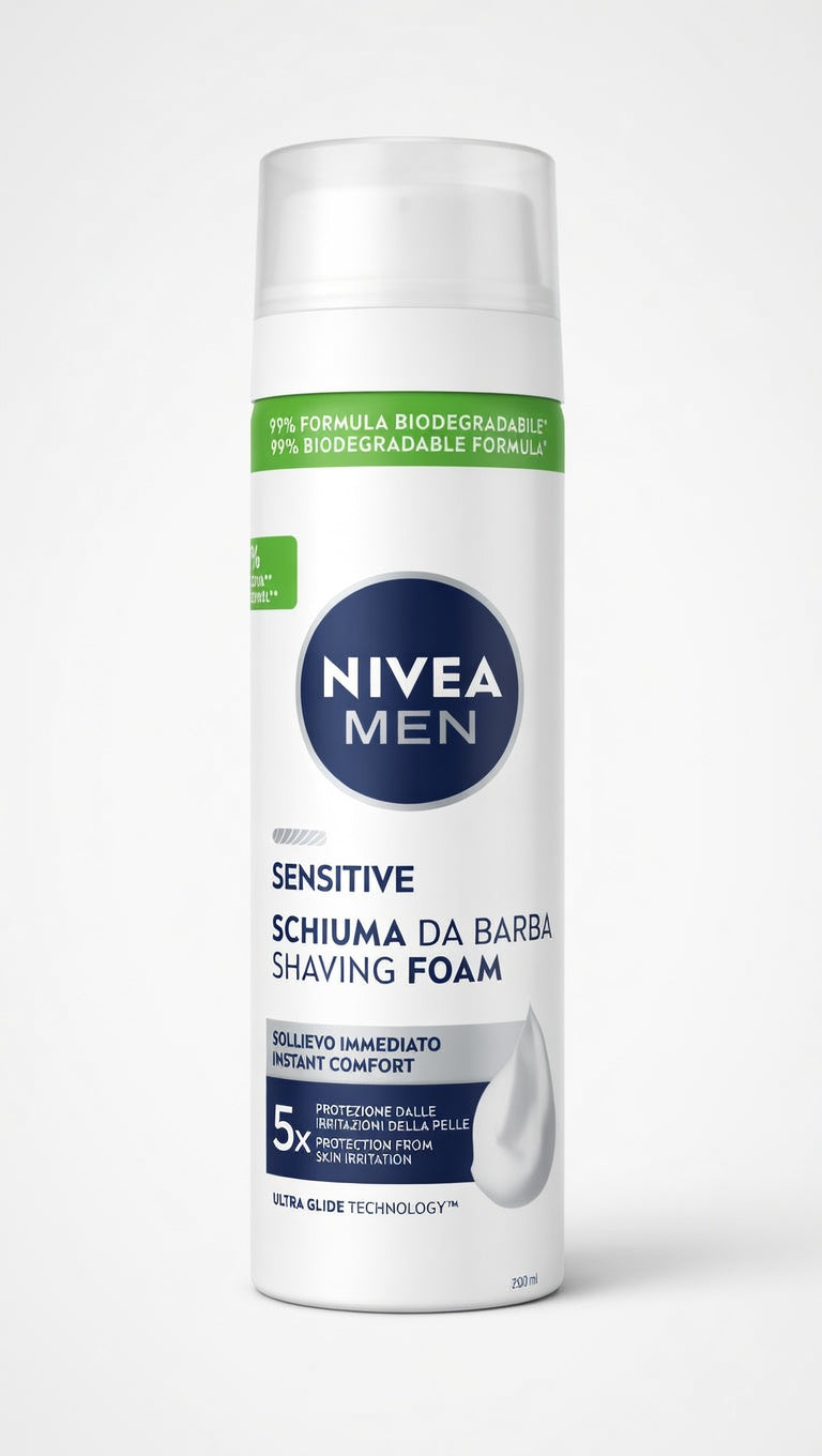 NIVEA Men Sensitive schiuma da barba 200ml senza alcol, protegge da bruciore, secchezza e arrossamenti durante la rasatura