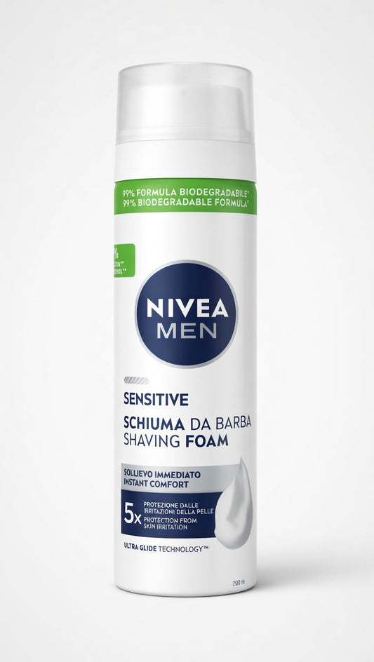 NIVEA Men Sensitive schiuma da barba 200ml senza alcol, protegge da bruciore, secchezza e arrossamenti durante la rasatura