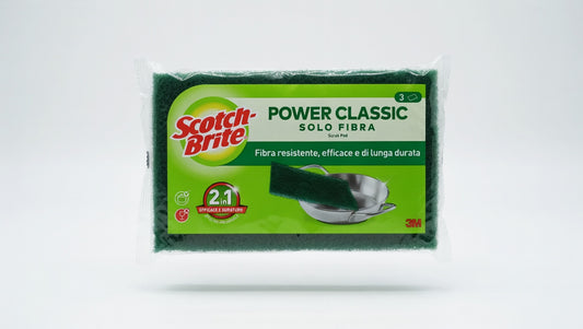 Scotch-Brite Power Classic Strofinetto 3 Pezzi | Fibra Verde 3M Alta Abrasività | Specialista per Sporco Ostinato, Griglie e Pentole