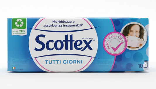 Scottex Fazzoletti Tutti i Giorni 10 Pezzi | 4 Veli per Morbidezza e Assorbenza Insuperabili | Ideali per Naso, Mani e Viso | Resistenti e Delicati sulla Pelle