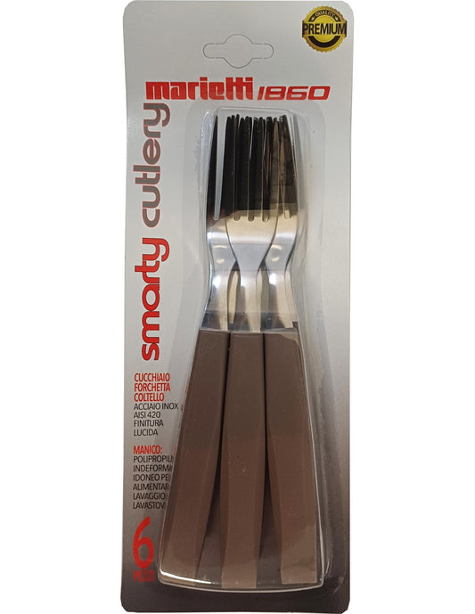 Marietti Smarty Set 6 Forchette da Tavola | Acciaio Inox di Alta Qualità | Manico Ergonomico Color Tortora | Design Moderno Resistente | Made in Italy