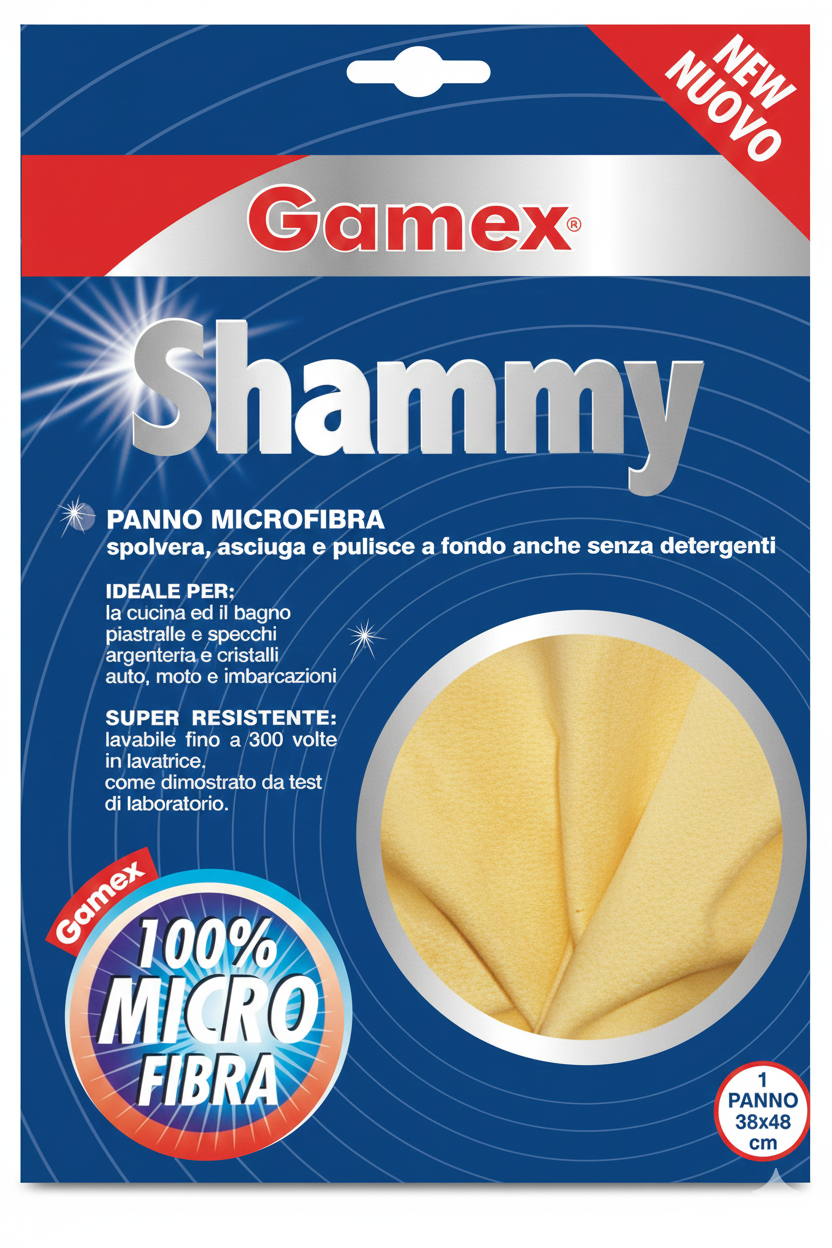 Panno Microfibra Professionale Gamex Shammy 38x48 cm Art. 1246 | 100% Poliammide | Ultra Resistente 300 Lavaggi | Per Vetri, Auto , bagno