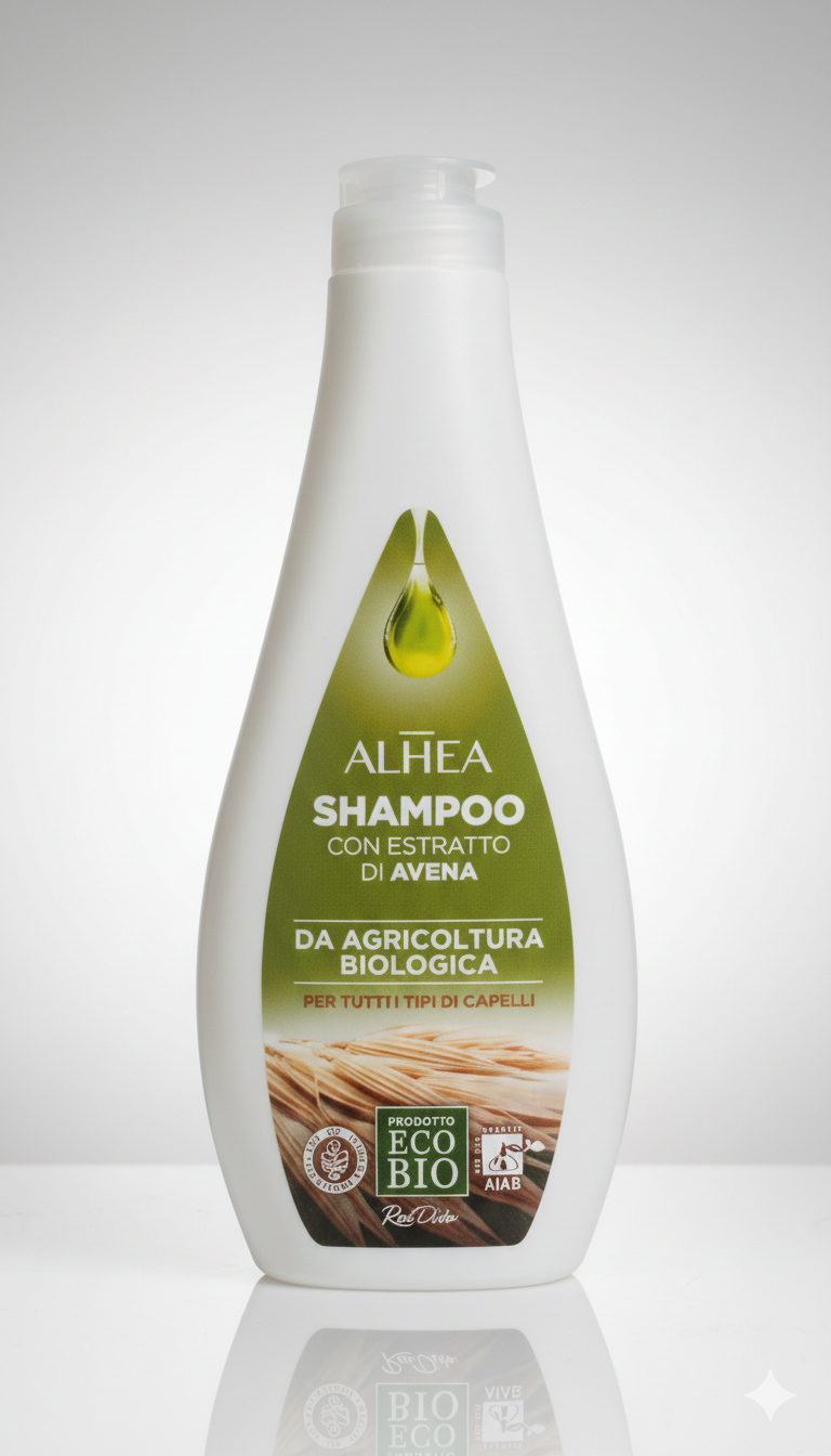 ALHEA Shampoo Eco Bio all'Avena 250ml | Detersione Ultra-Delicata per Tutta la Famiglia | Per Tutti i Tipi di Capelli e Pelli Sensibili | Certificato AIAB e Vegan OK