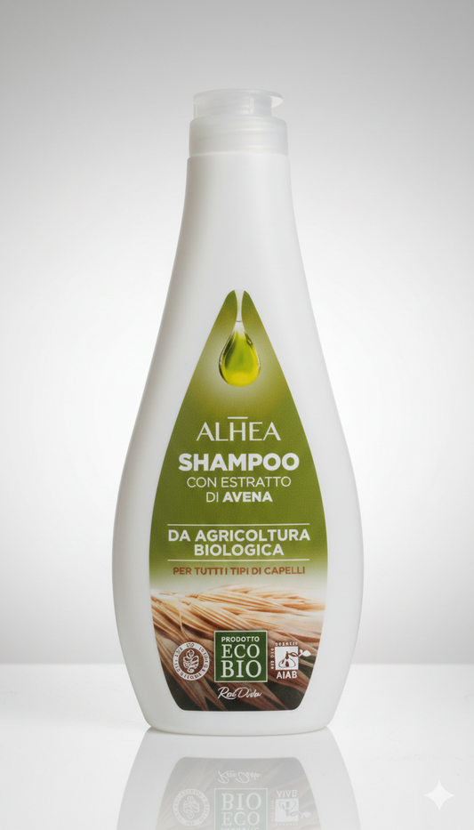ALHEA Shampoo Eco Bio all'Avena 250ml | Detersione Ultra-Delicata per Tutta la Famiglia | Per Tutti i Tipi di Capelli e Pelli Sensibili | Certificato AIAB e Vegan OK