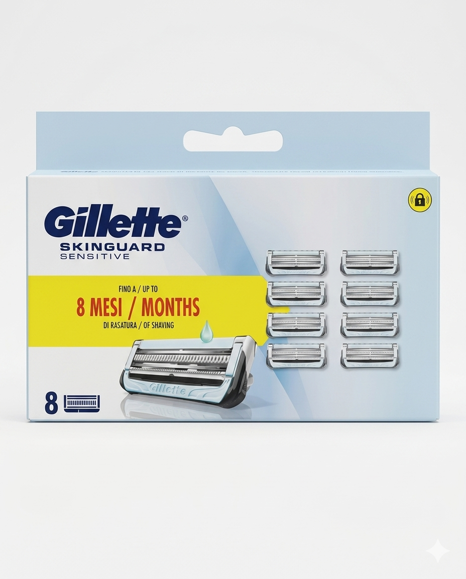 Gillette SkinGuard Sensitive Lamette di Ricambio per Rasoio da Uomo Confezione Scorta XL da 8 Pezzi Testine per Pelli Reattive Anti-Irritazione e Follicolite