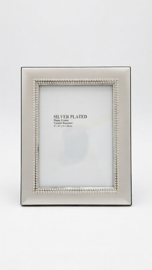 Borella Cornice Portafoto Silver Plated Tarnish Resistant Linea Samba – Formato 15x20 cm – Dettaglio Perline e Retro Velluto