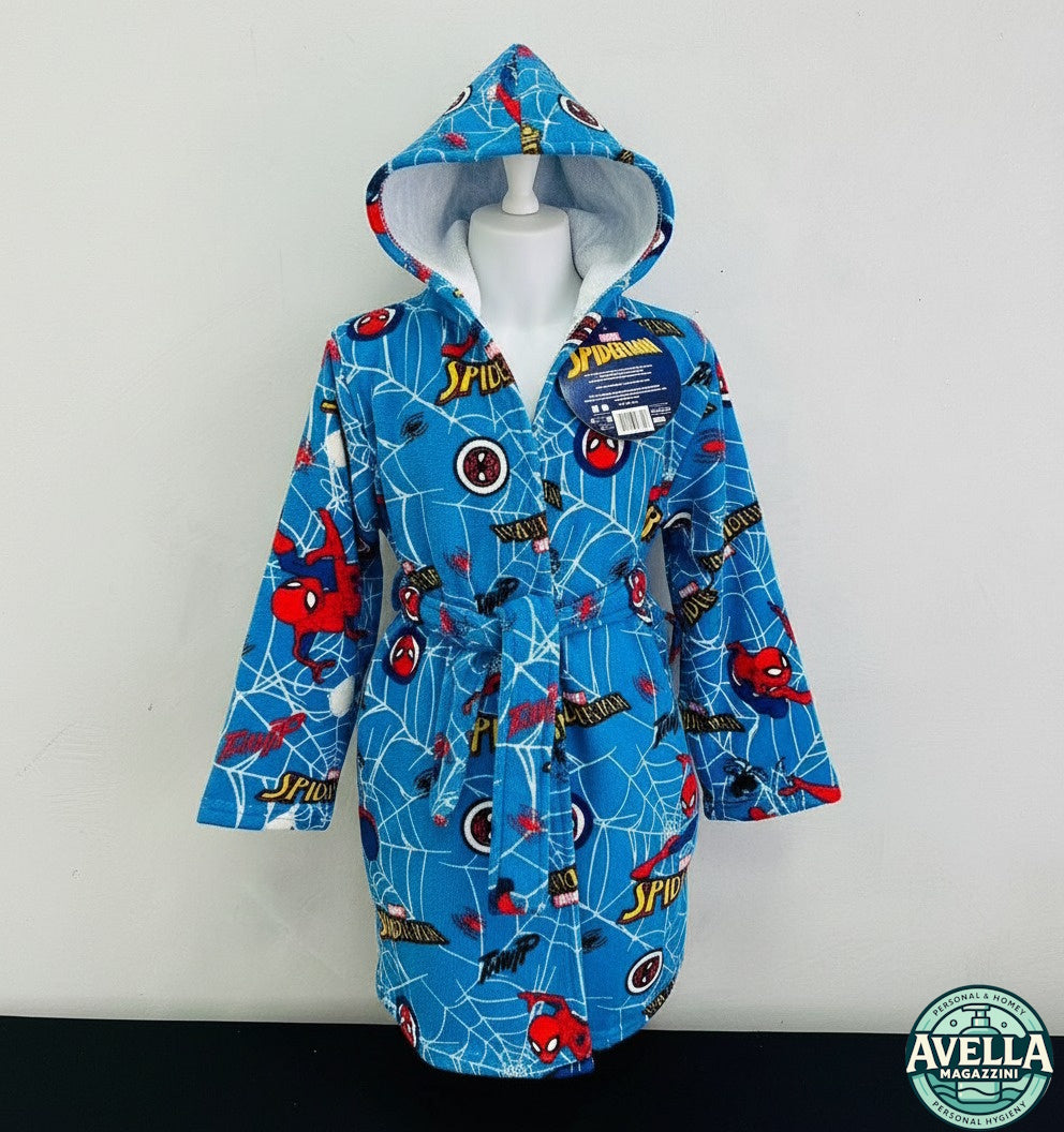 Accappatoio Bambino in Spugna Disney e Marvel – Puro Cotone Idrofilo per Spiderman, Minnie, Stitch (3-10 Anni)