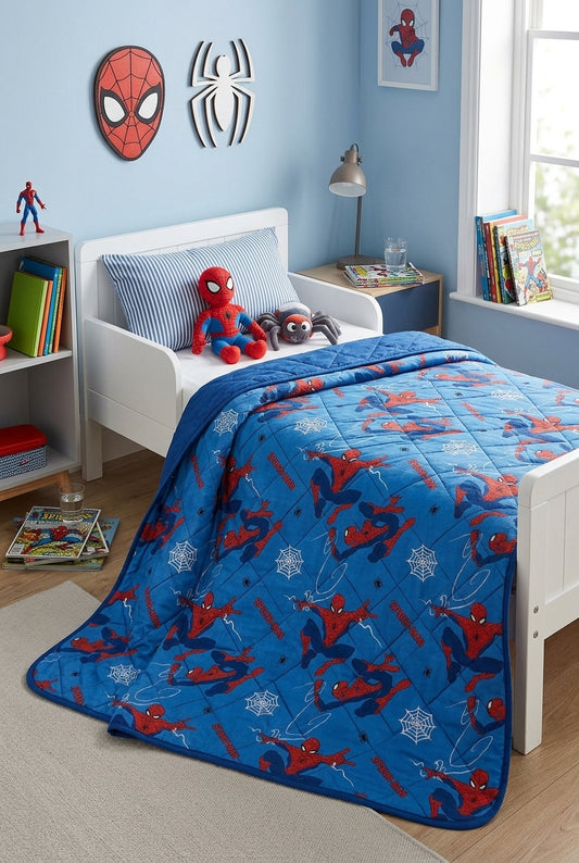Marvel Spiderman Copriletto Trapuntato 150x250 cm, realizzato in 100% micro poliestere, certificato OEKO-TEX Standard 100, modello SPM1944.