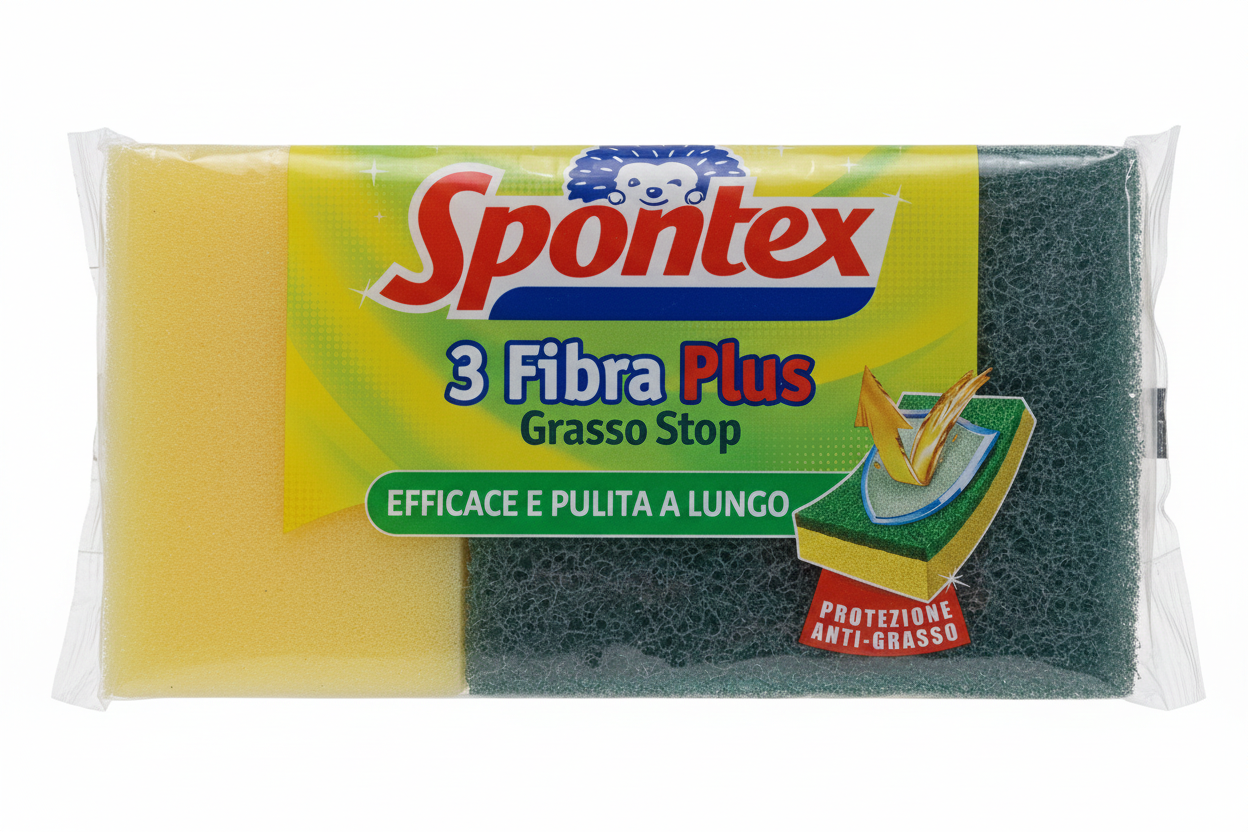 Spontex Fibra Plus 3 Pezzi – Spugna Abrasiva Specialista Anti-Grasso – Per Pentole, Griglie e Incrostazioni Difficili – Lunga Durata