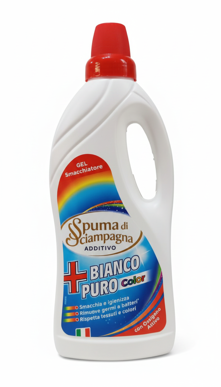 Spuma di Sciampagna Bianco Puro Color 1000ml | Additivo Smacchiante e Igienizzante Liquido | Formula Safe on Colors | Azione Profonda su Macchie Ostinate | Efficace a Basse Temperature