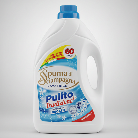 Spuma di Sciampagna Lavatrice Classico 3 Litri | Formato 60 Lavaggi | Detersivo Liquido Pulito & Tradizione | Formula Attiva con Ingredienti Naturali | Efficace a 30°C