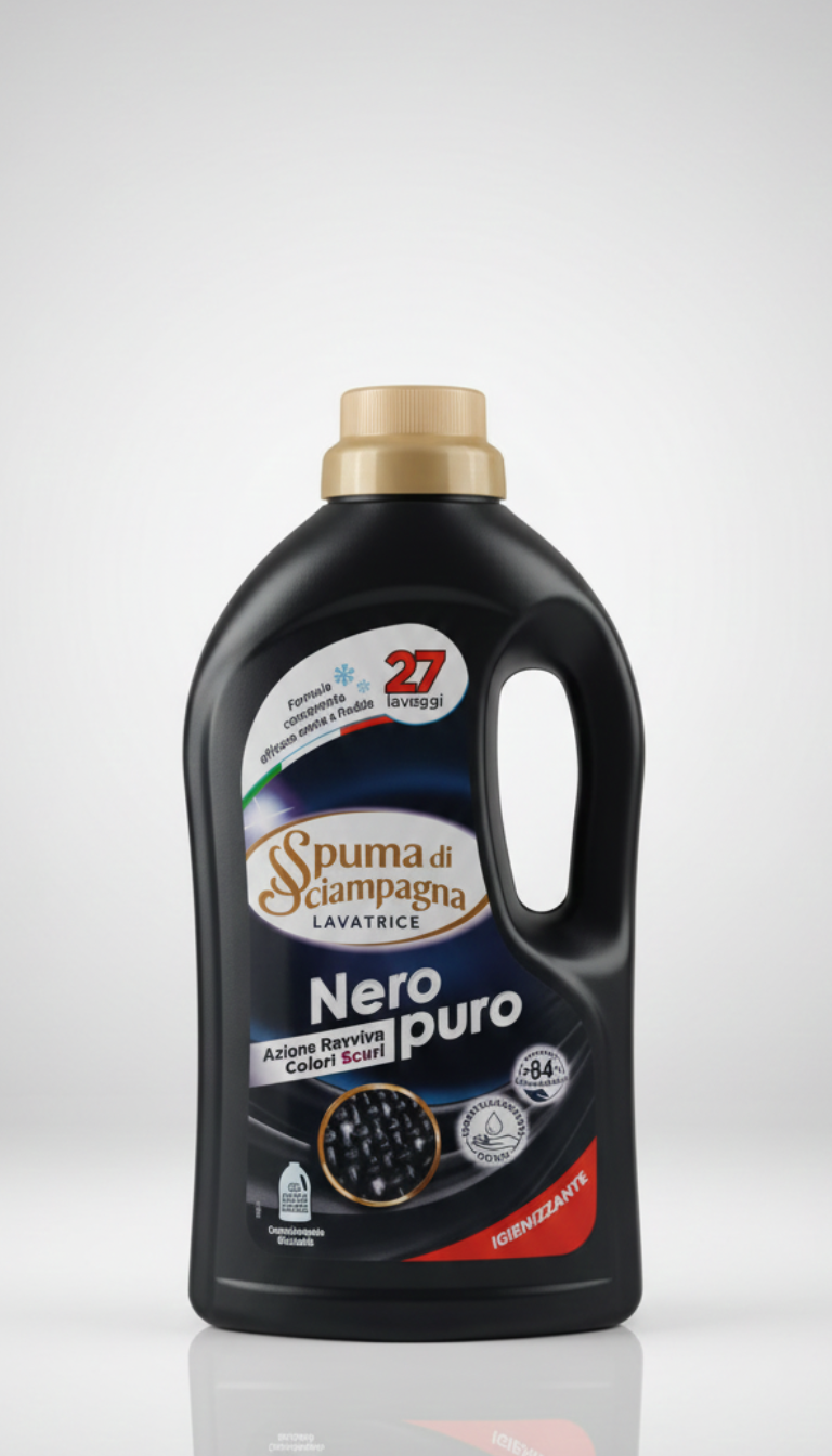 Spuma di Sciampagna Detersivo Lavatrice Nero e Colorati 1215 ml | 27 Lavaggi – Salva Colore