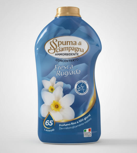 Spuma di Sciampagna Ammorbidente Concentrato Fresco Rugiada 1300 ml | 65 Lavaggi | Tecnologia Distendi Fibre | Made in Italy