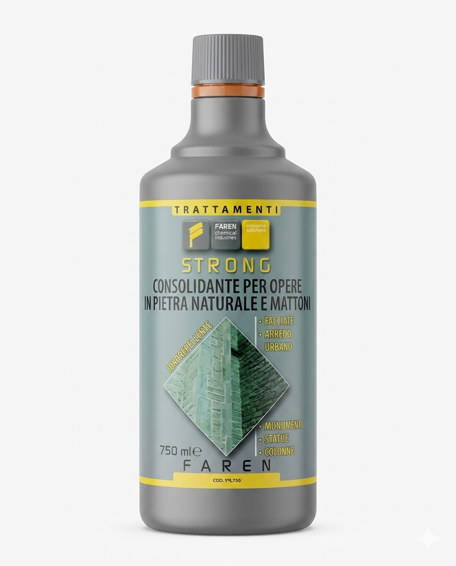 Faren Strong Consolidante Protettivo per Pietra Naturale e Mattoni 750ml – Trattamento Idrorepellente Professionale per Facciate e Monumenti