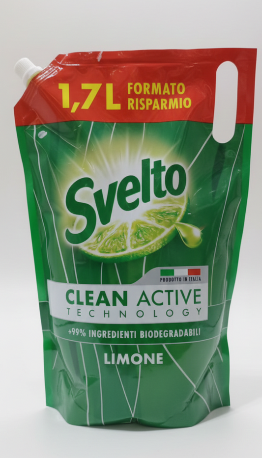 Svelto Detersivo Piatti Limone 1,7 Litri Maxi Formato | Formula Clean Active Sgrassante | Elimina Grasso Ostinato | 99% Biodegradabile | Efficace in Acqua Fredda
